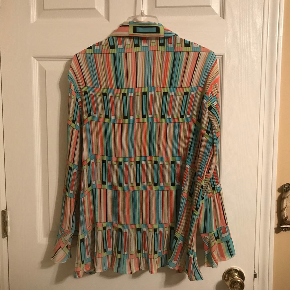 Multi Color Pleated Ruffle Sleeve Button Up Top - Picture 5 of 5